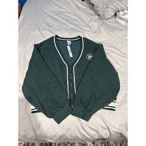 PINK Victoria's Secret Womens Green Logo Chest Button Cardigan Sweater XXL